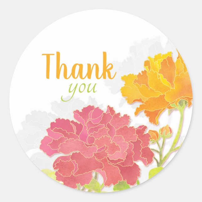 Blooming Peony Wedding Thank You Classic Round Sticker (Front)