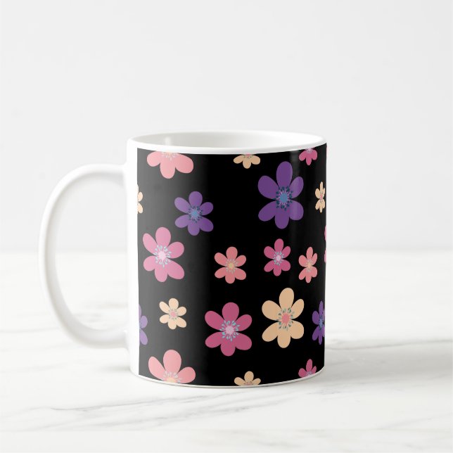 Blooming Petals Pattern in Black Coffee Mug (Left)