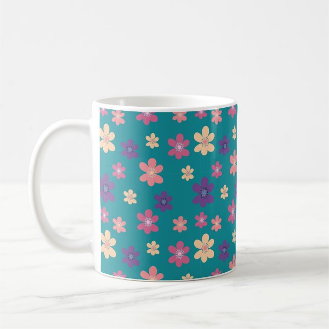 Blooming Petals Pattern in Light Green Colour Coffee Mug (Left)
