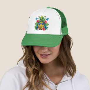 Blooming Pineapple Butterfly Hibiscus Trucker Hat