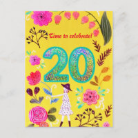 Blooming Pink Floral Chic Twenty Birthday Glitter