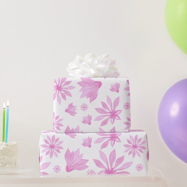 Blooming Pink flowers watercolor Wrapping Paper (Party Gifts)