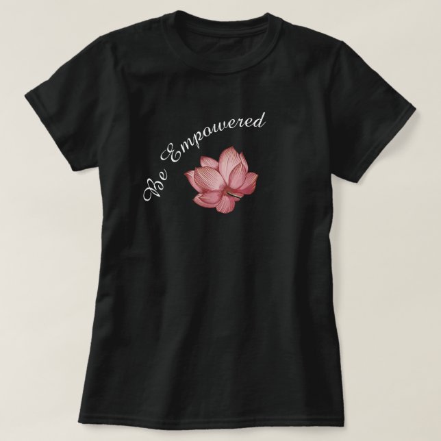 Blooming Pink Lotus Water Lily on Black Inspired T-Shirt (Design Front)
