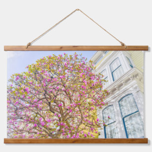 Blooming Pink Magnolia Blossoms Hanging Tapestry