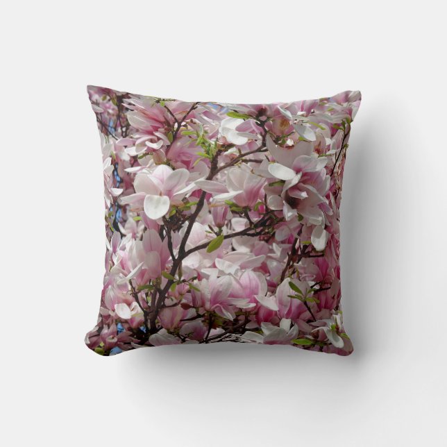 Blooming Pink Magnolia Field Spring Flower Cushion (Front)