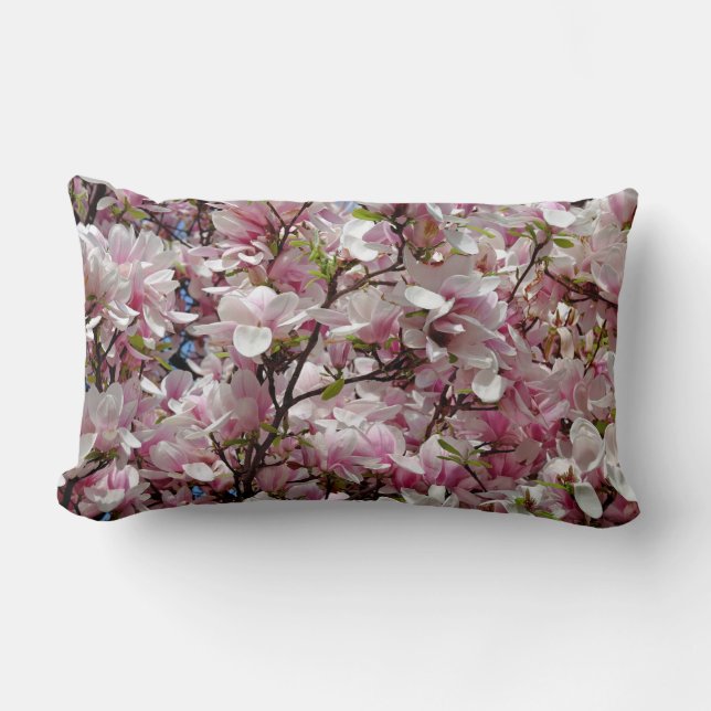 Blooming Pink Magnolia Field Spring Flower Lumbar Cushion (Front)