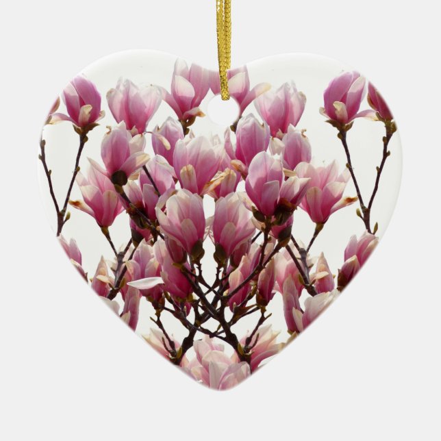 Blooming Pink Magnolias Spring Flower Ceramic Tree Decoration (Front)