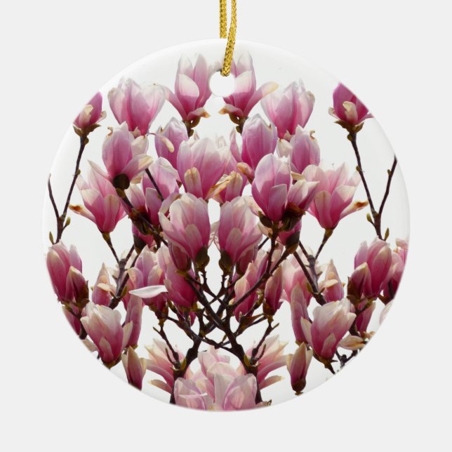 Blooming Pink Magnolias Spring Flower Ceramic Tree Decoration (Front)
