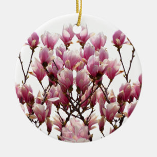 Blooming Pink Magnolias Spring Flower Ceramic Tree Decoration