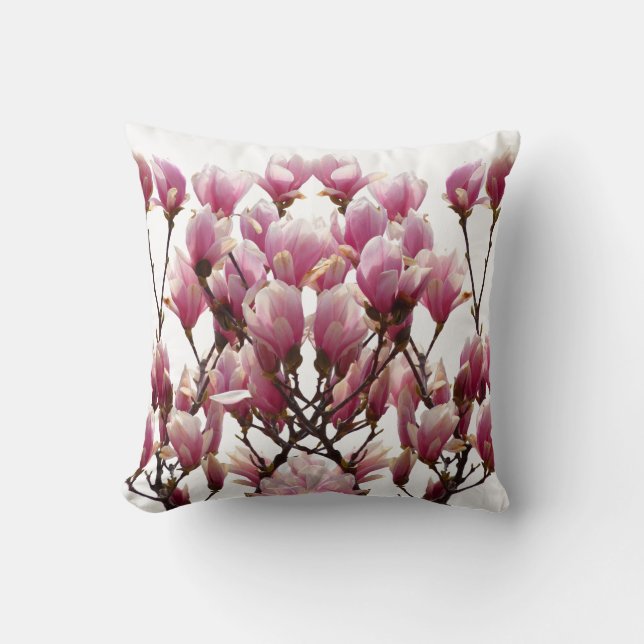 Blooming Pink Magnolias Spring Flower Cushion (Front)