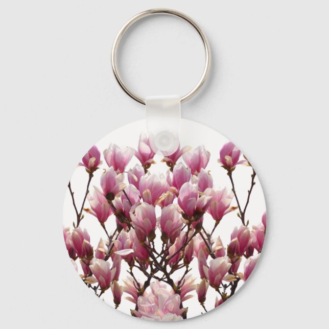 Blooming Pink Magnolias Spring Flower Key Ring (Front)