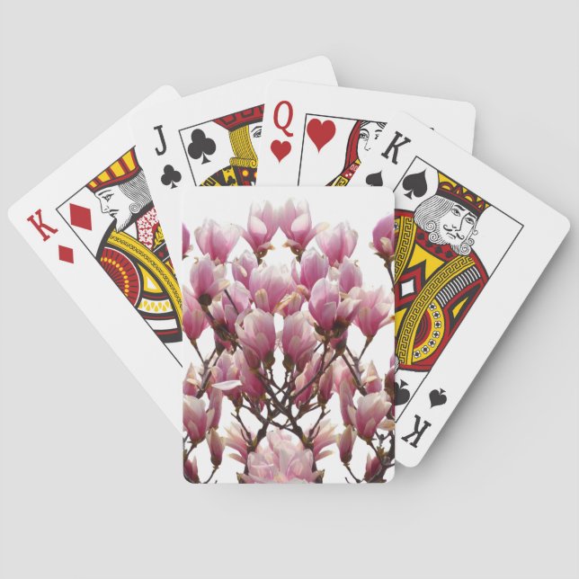 Blooming Pink Magnolias Spring Flower Playing Cards (Back)