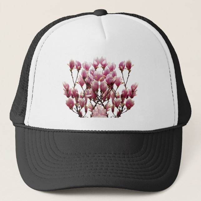 Blooming Pink Magnolias Spring Flower Trucker Hat (Front)