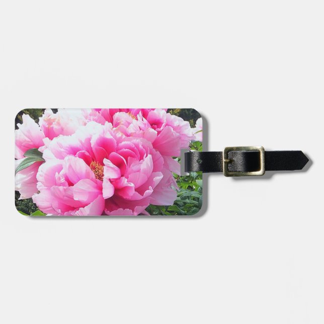 Blooming Pink Peonies Luggage Tag (Front Horizontal)