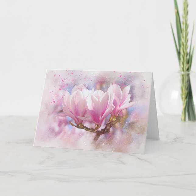 Blooming Pink Purple Magnolia - Spring Flower Card (Front)