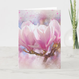 Blooming Pink Purple Magnolia - Spring Flower Card