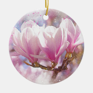 Blooming Pink Purple Magnolia - Spring Flower Ceramic Tree Decoration