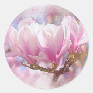 Blooming Pink Purple Magnolia - Spring Flower Classic Round Sticker