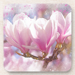 Blooming Pink Purple Magnolia - Spring Flower Coaster