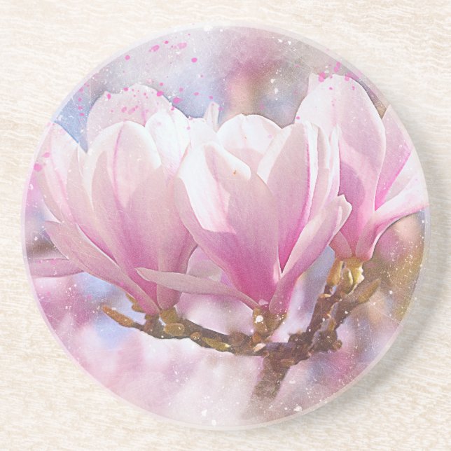 Blooming Pink Purple Magnolia - Spring Flower Coaster (Front)