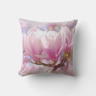 Blooming Pink Purple Magnolia - Spring Flower Cushion