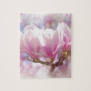 Blooming Pink Purple Magnolia - Spring Flower Jigsaw Puzzle