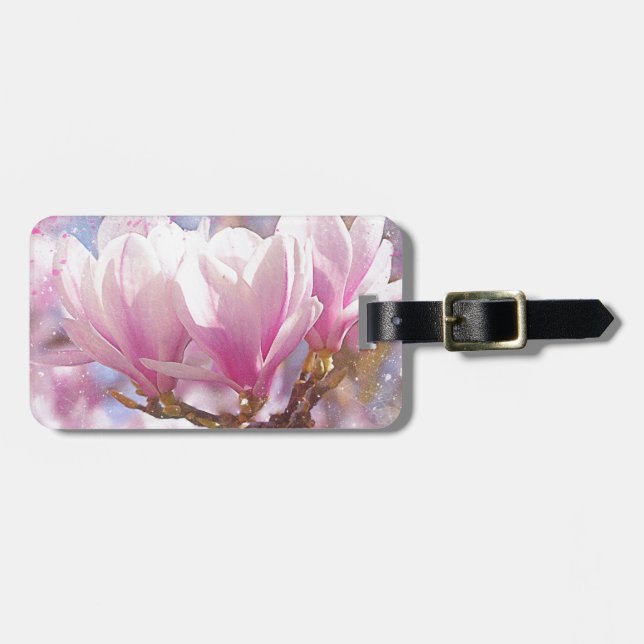 Blooming Pink Purple Magnolia - Spring Flower Luggage Tag (Front Horizontal)