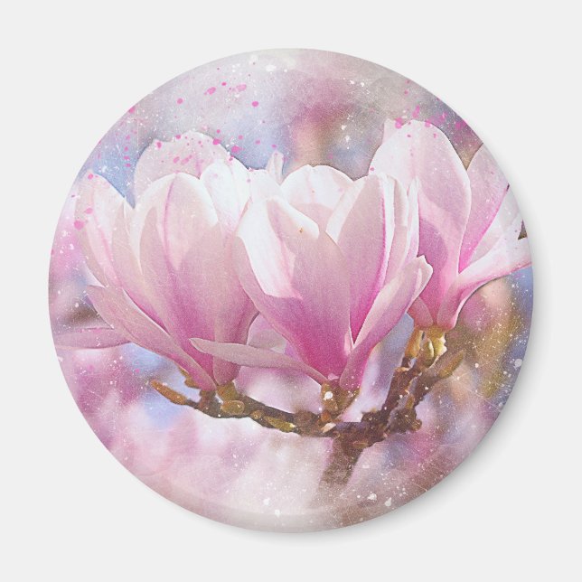 Blooming Pink Purple Magnolia - Spring Flower Magnet (Front)