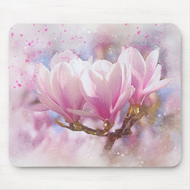 Blooming Pink Purple Magnolia - Spring Flower Mouse Mat (Front)