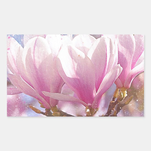 Blooming Pink Purple Magnolia - Spring Flower Rectangular Sticker (Front)