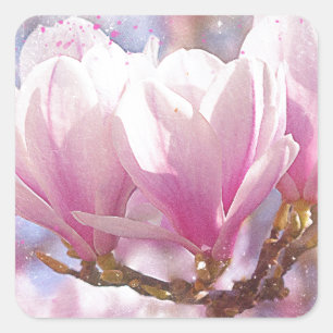 Blooming Pink Purple Magnolia - Spring Flower Square Sticker