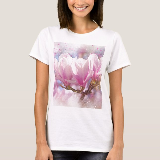 Blooming Pink Purple Magnolia - Spring Flower T-Shirt (Front)