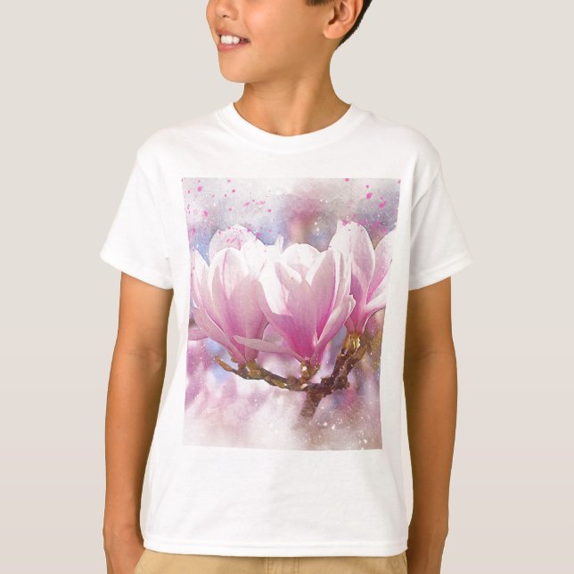 Blooming Pink Purple Magnolia - Spring Flower T-Shirt (Front)