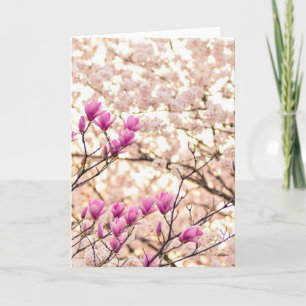 Blooming Pink Purple Magnolias Spring Flower Card