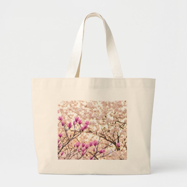 Blooming Pink Purple Magnolias Spring Flower Large Tote Bag (Front)