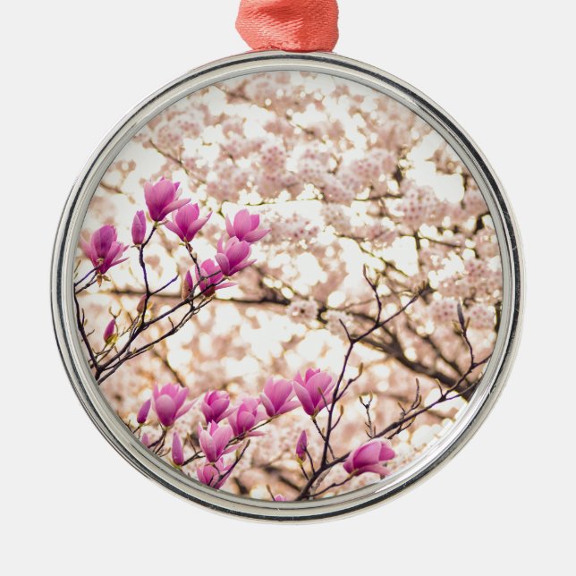Blooming Pink Purple Magnolias Spring Flower Metal Tree Decoration (Front)