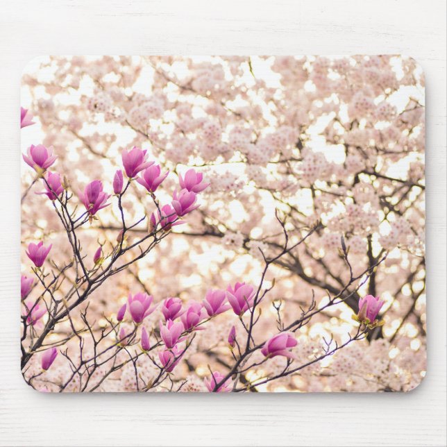 Blooming Pink Purple Magnolias Spring Flower Mouse Mat (Front)