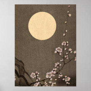 Blooming Plum Blossom at Full Moon by Ohara Koson Poster