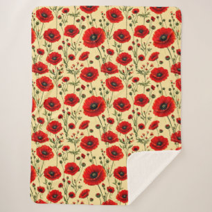 Blooming Poppy Garden Pattern For Home Comfort Sherpa Blanket