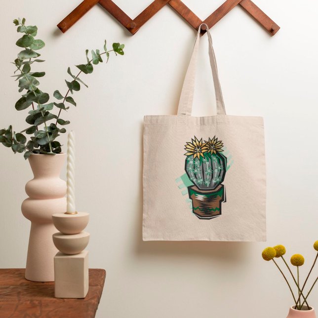 Blooming Potted Cactus Succulent Plant Tote Bag (Creator Uploaded)