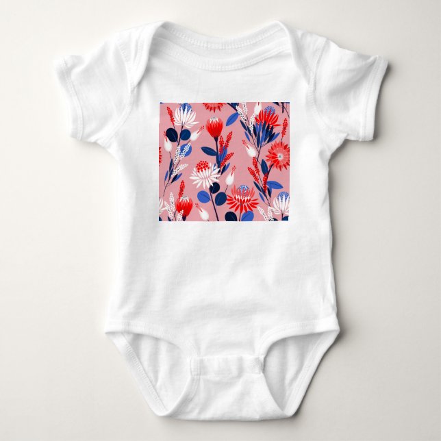 Blooming Protea: Botanical Garden Pattern Baby Bodysuit (Front)