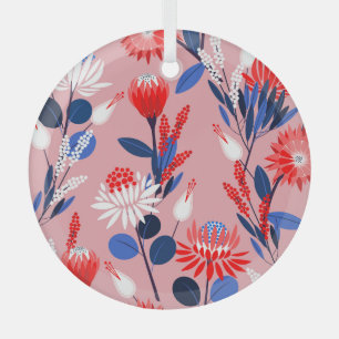 Blooming Protea: Botanical Garden Pattern Glass Tree Decoration