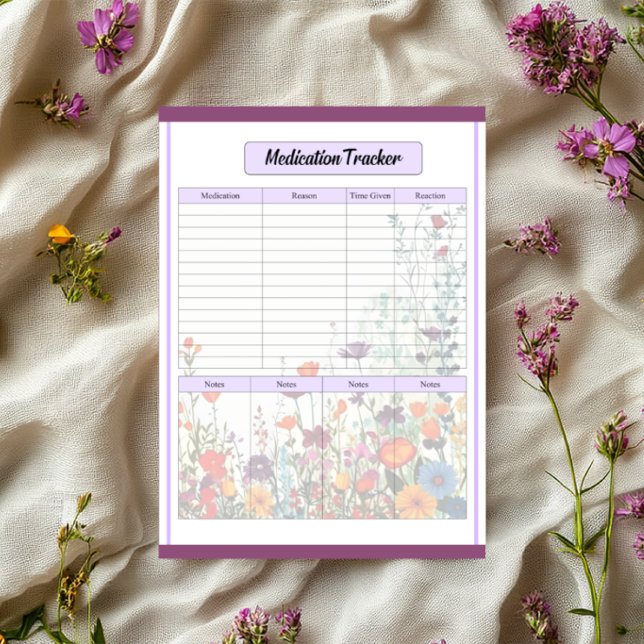 Blooming Purple Garden_ Medication Tracker Notepad (Creator Uploaded)
