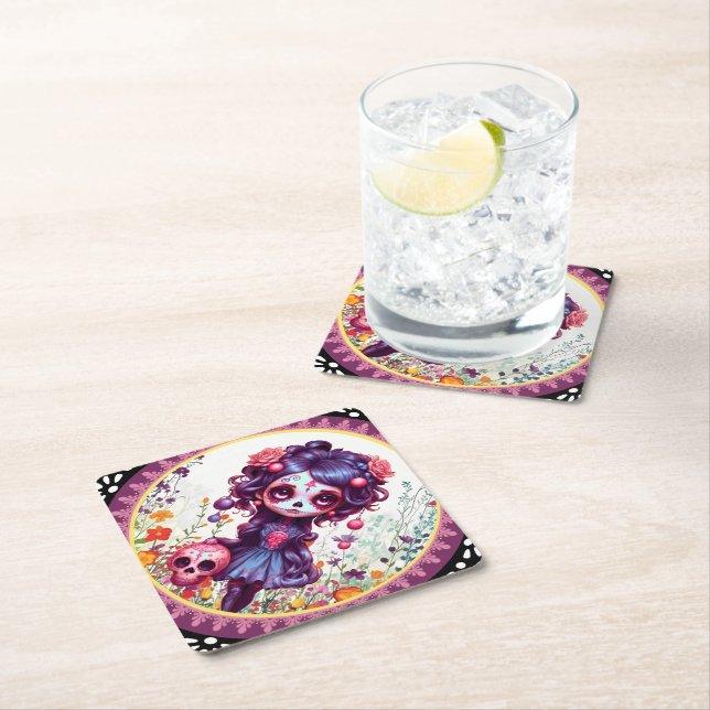Blooming Purple Garden Paper Coaster (Insitu)