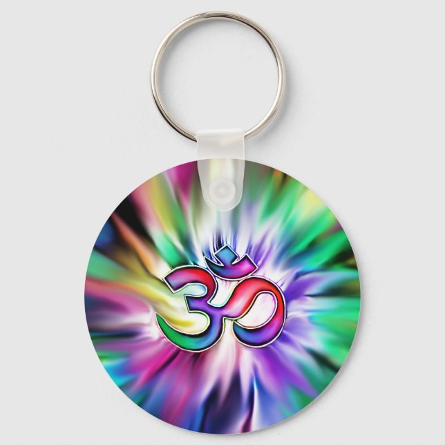 Blooming Rainbow Lotus OM Key Ring (Front)