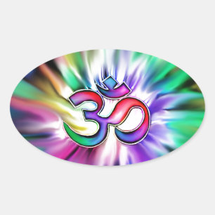 Blooming Rainbow Lotus OM Oval Sticker