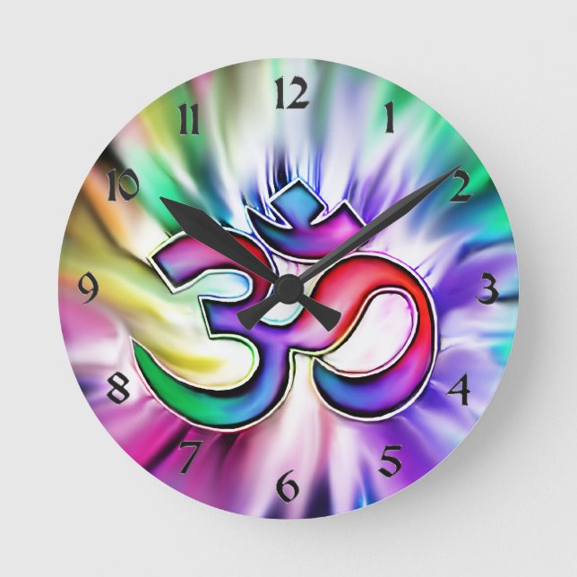 Blooming Rainbow Lotus OM Round Clock (Front)