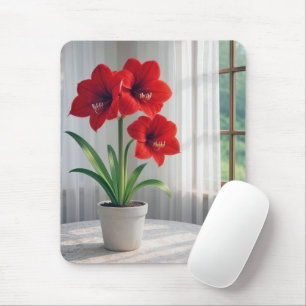 Blooming Red Amaryllis  Mouse Mat