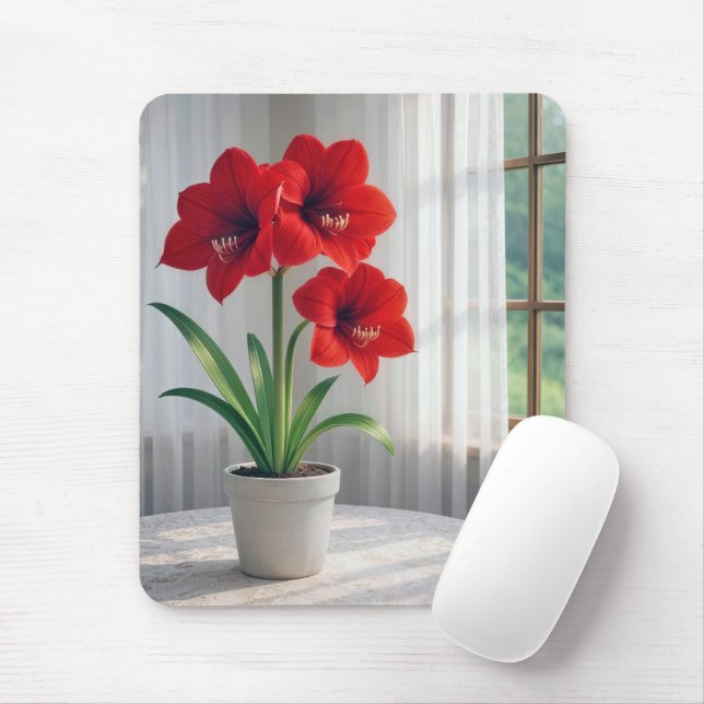 Blooming Red Amaryllis  Mouse Mat (With Mouse)
