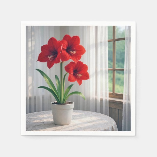 Blooming Red Amaryllis  Napkin (Front)